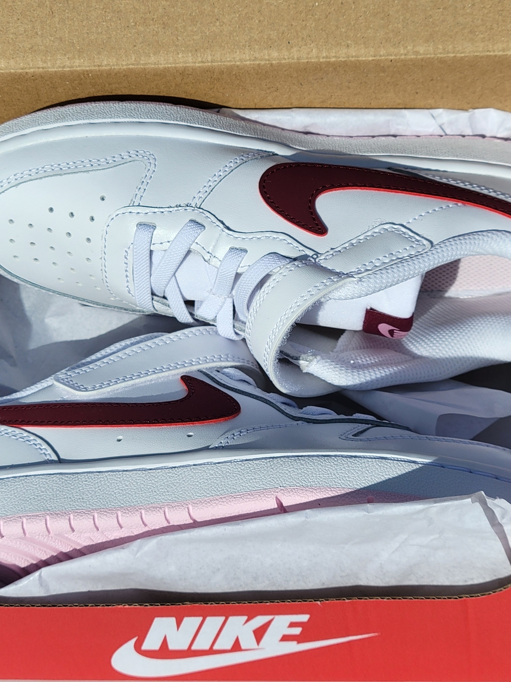 KIDS 2Y NIKE COURT BOROUGH LOW 2 SNEAKER SHOE – WHITE/DARK BEETROOT – NEW IN BOX - Picture 7 of 8